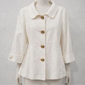 Bob Mackie Wearable Art Ivory Gold Button Jacket Blazer Designer
